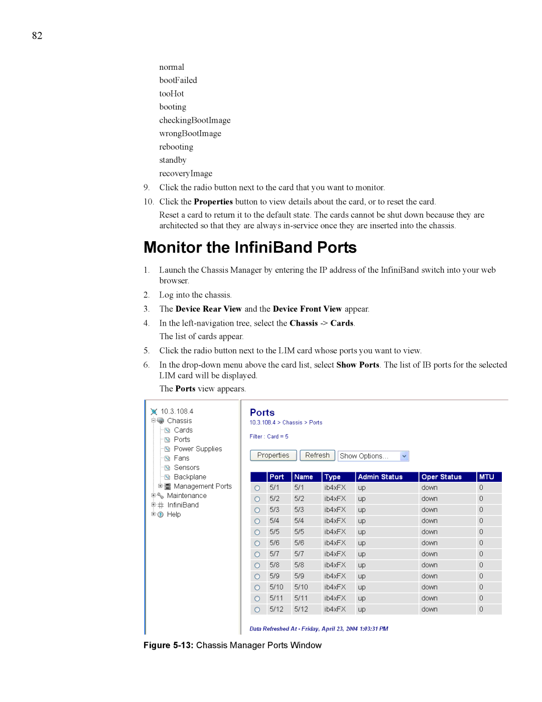 Cisco Systems 7008, 270 manual Monitor the InfiniBand Ports, 13Chassis Manager Ports Window 