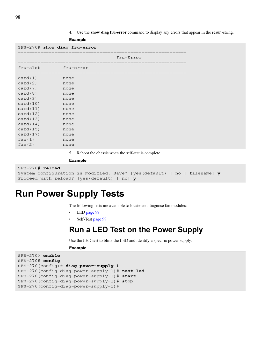 Cisco Systems 7008, 270 manual Run Power Supply Tests, Run a LED Test on the Power Supply 