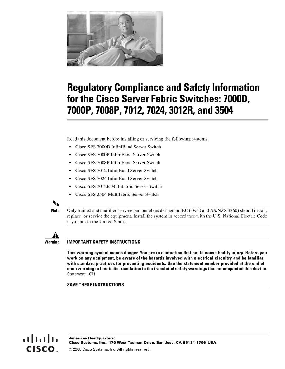 Cisco Systems 7024, 7008P, 7012 important safety instructions Cisco Systems, Inc. All rights reserved 