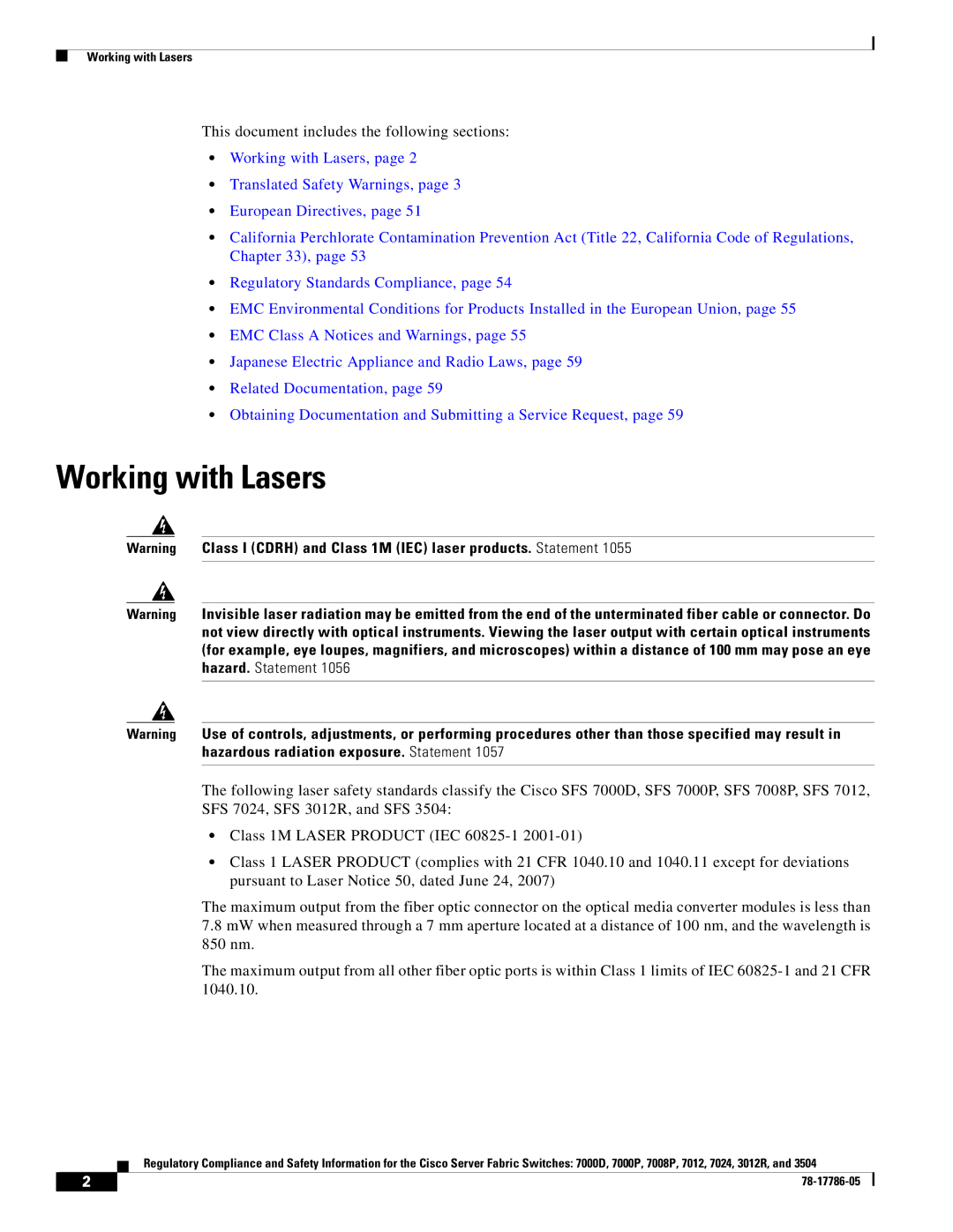 Cisco Systems 7012, 7008P, 7024 important safety instructions Working with Lasers 