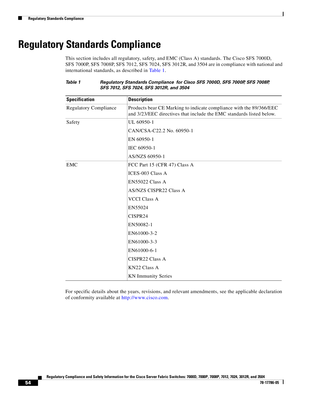 Cisco Systems 7008P, 7024, 7012 important safety instructions Regulatory Standards Compliance 