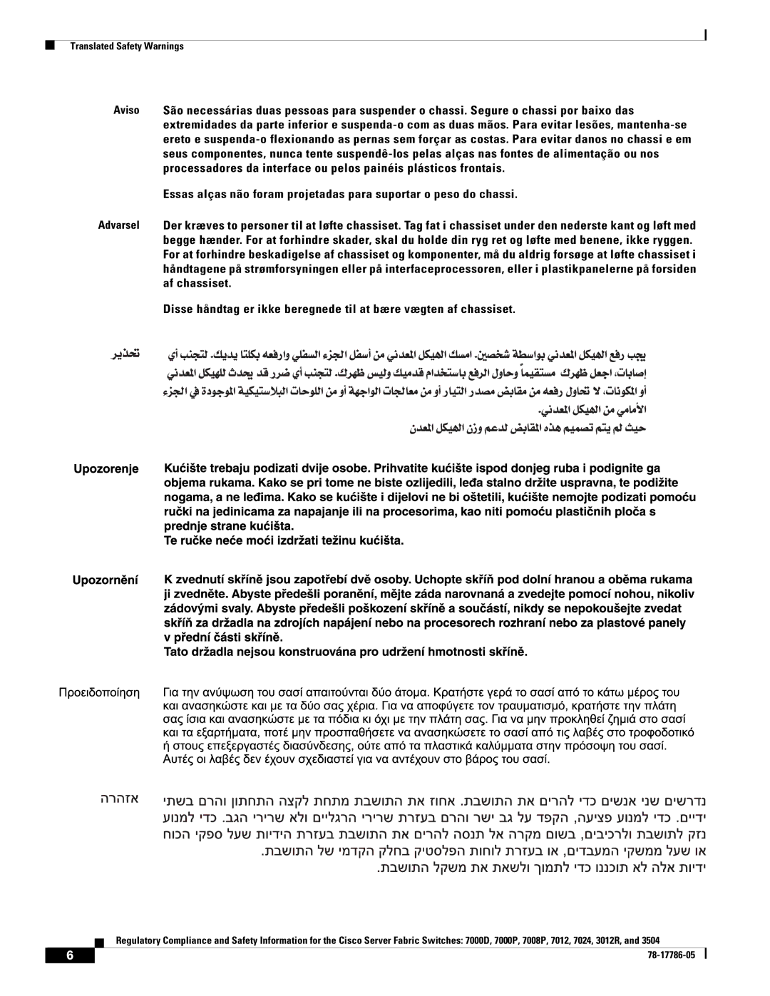 Cisco Systems 7008P, 7024, 7012 important safety instructions Translated Safety Warnings 