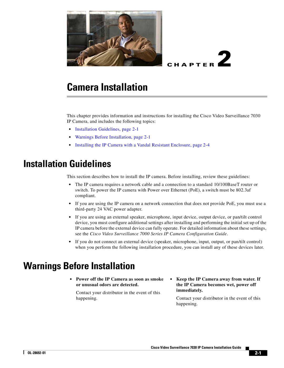 Cisco Systems 7030 manual Camera Installation, Installation Guidelines 