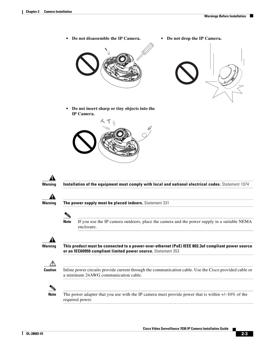 Cisco Systems 7030 manual Camera Installation 