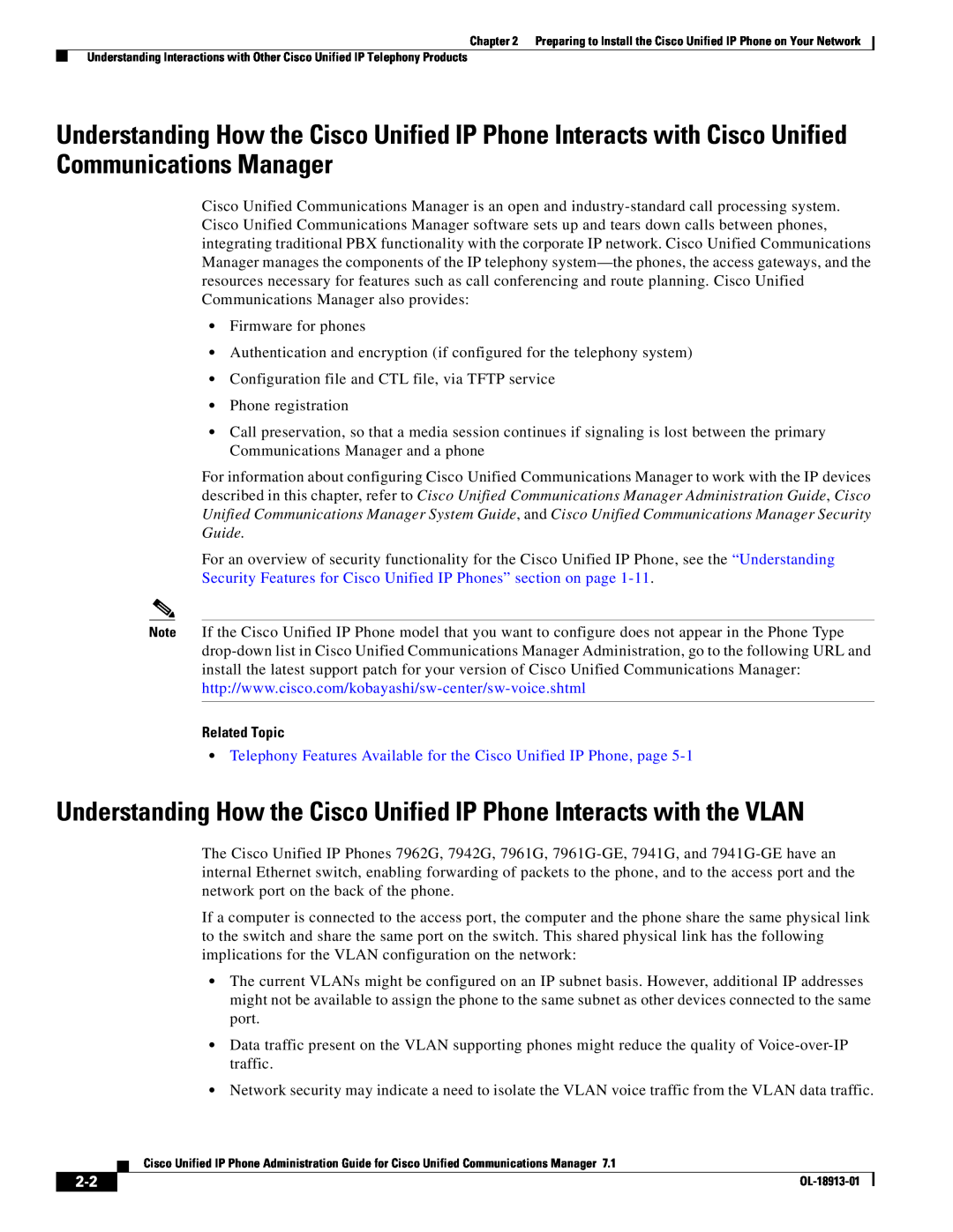 Cisco Systems 71 manual Related Topic, Telephony Features Available for the Cisco Unified IP Phone, page 