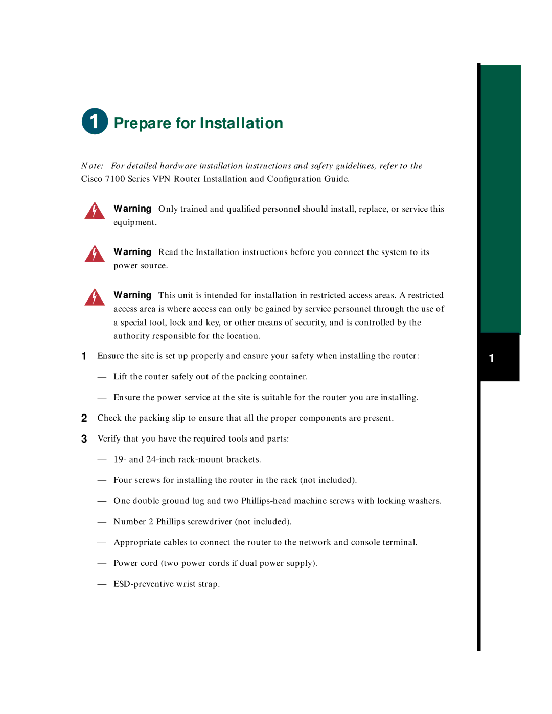 Cisco Systems 7100 Series quick start Prepare for Installation 