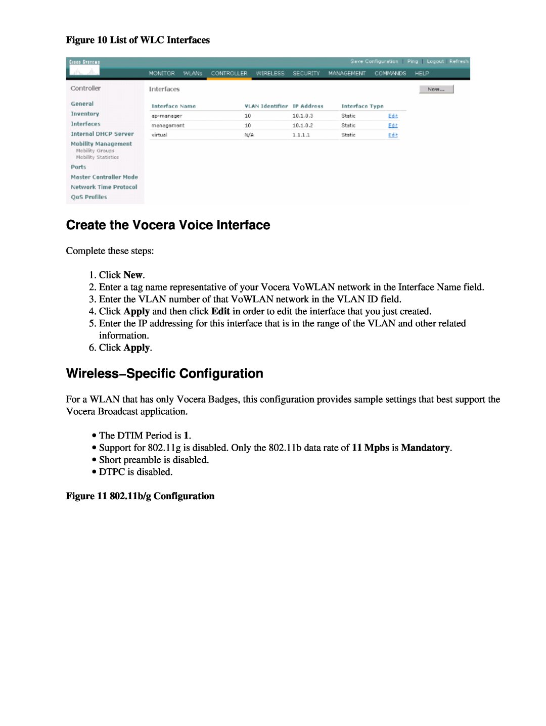 Cisco Systems 71642 manual Create the Vocera Voice Interface, Wireless−Specific Configuration, List of WLC Interfaces 