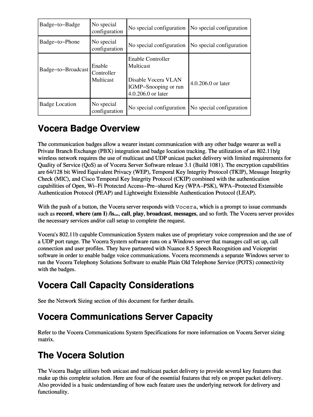Cisco Systems 71642 Vocera Badge Overview, Vocera Call Capacity Considerations, Vocera Communications Server Capacity 