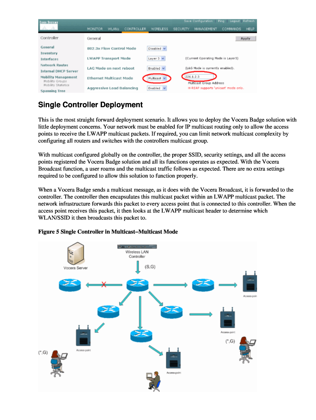 Cisco Systems 71642 manual Single Controller Deployment, Single Controller in Multicast−Multicast Mode 