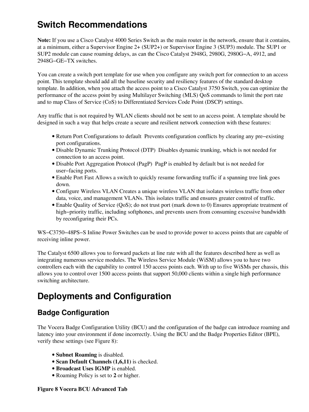 Cisco Systems 71642 manual Switch Recommendations, Deployments and Configuration, Badge Configuration 