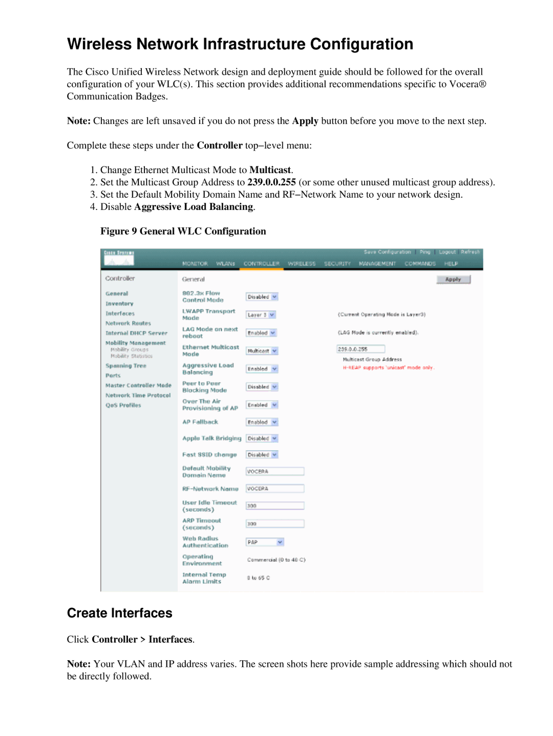 Cisco Systems 71642 manual Wireless Network Infrastructure Configuration, Create Interfaces 