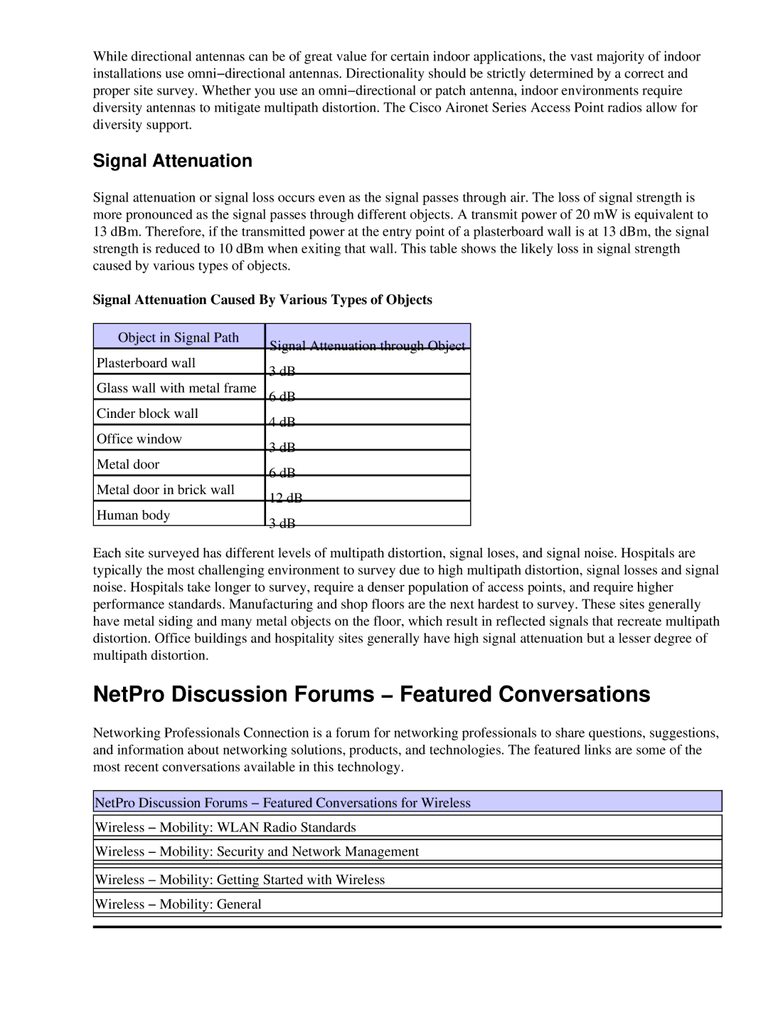 Cisco Systems 71642 manual NetPro Discussion Forums − Featured Conversations, Signal Attenuation 