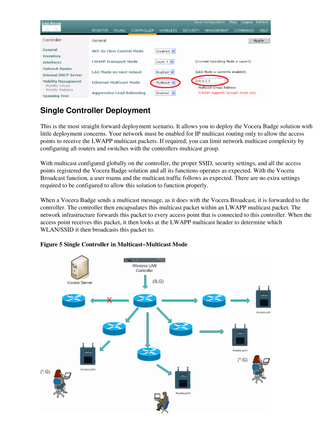 Cisco Systems 71642 manual Single Controller Deployment, Single Controller in Multicast−Multicast Mode 