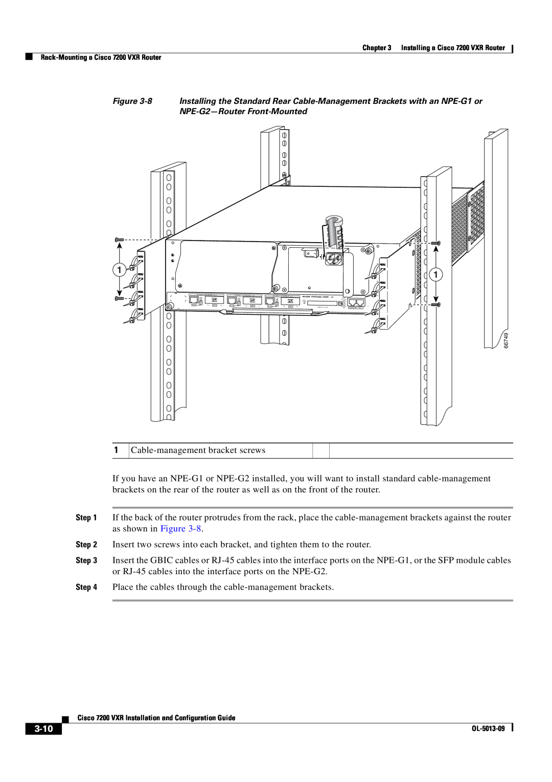 Cisco Systems 7200 VXR manual 3-10, Cable-management bracket screws 