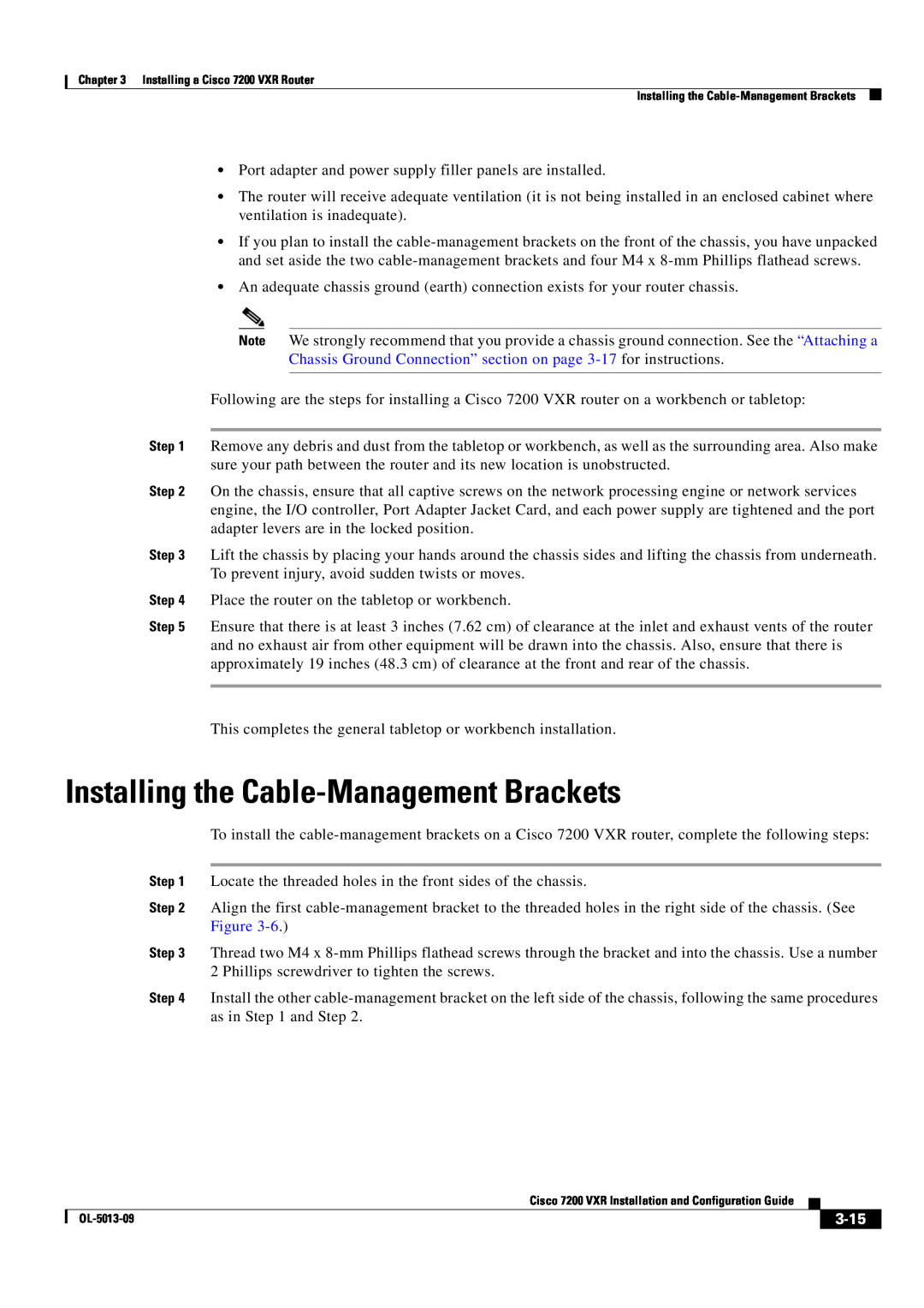 Cisco Systems 7200 VXR manual Installing the Cable-Management Brackets, 3-15 