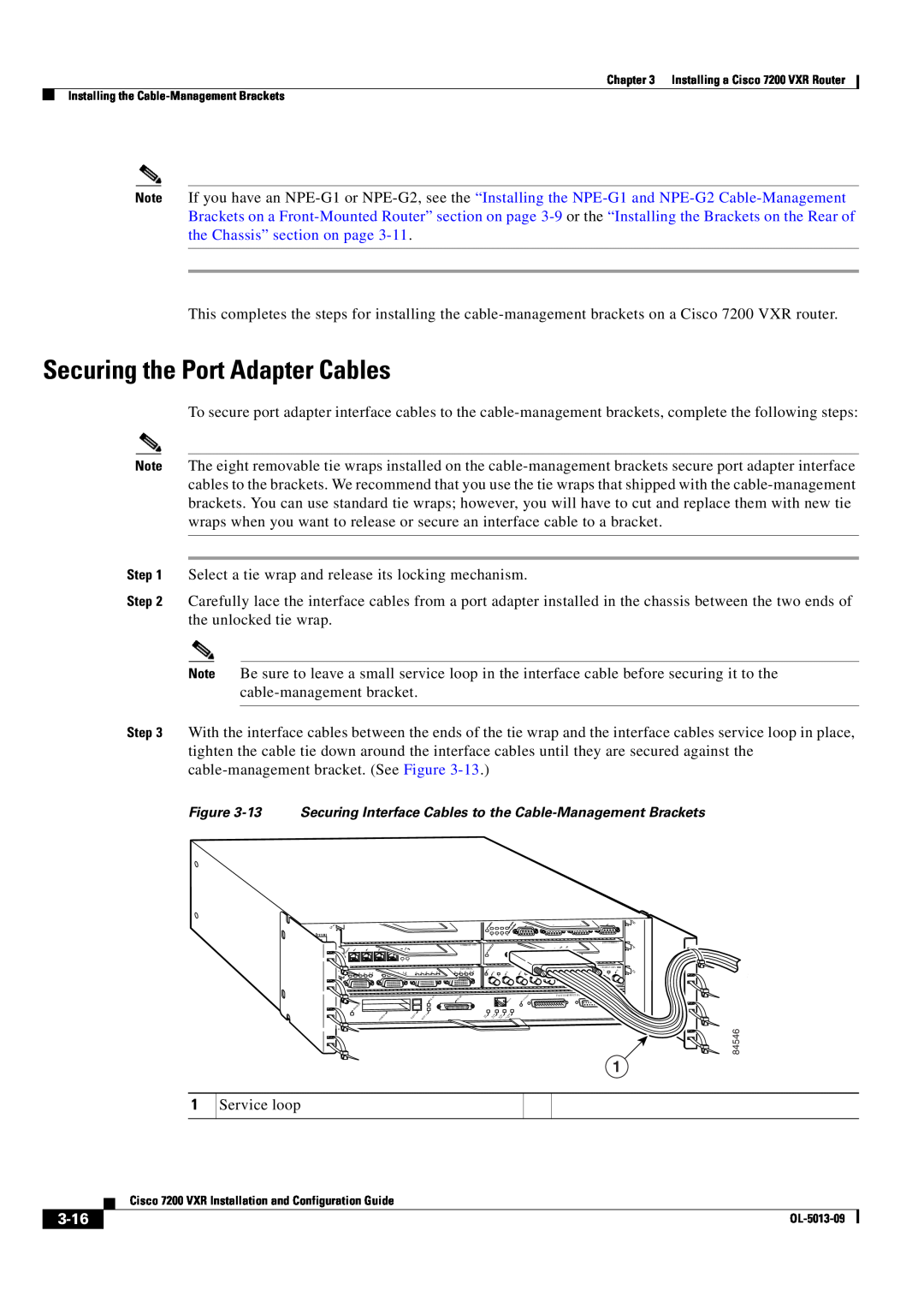 Cisco Systems 7200 VXR manual Securing the Port Adapter Cables, 3-16 