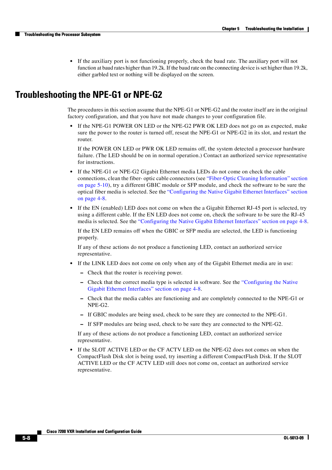 Cisco Systems 7200 VXR manual Troubleshooting the NPE-G1 or NPE-G2 