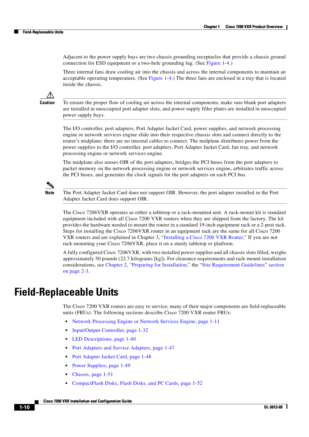 Cisco Systems 7200 VXR manual Field-Replaceable Units, Network Processing Engine or Network Services Engine, page, 1-10 