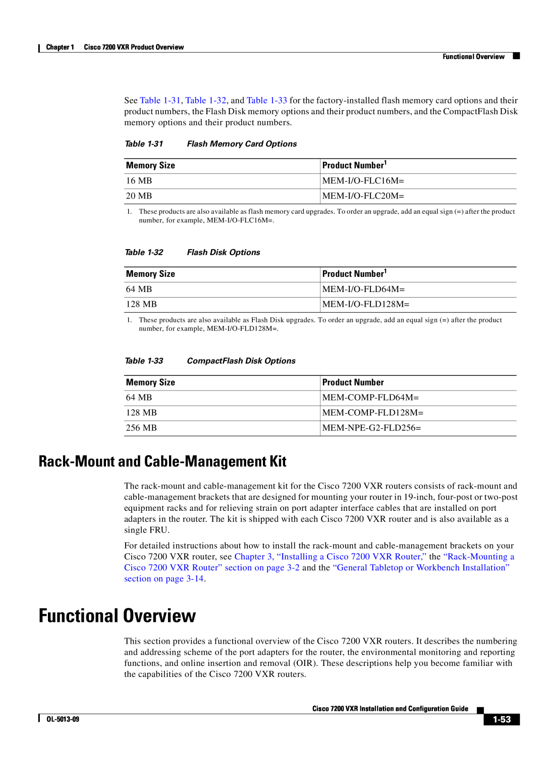 Cisco Systems 7200 VXR manual Functional Overview, Rack-Mount and Cable-Management Kit, 1-53 