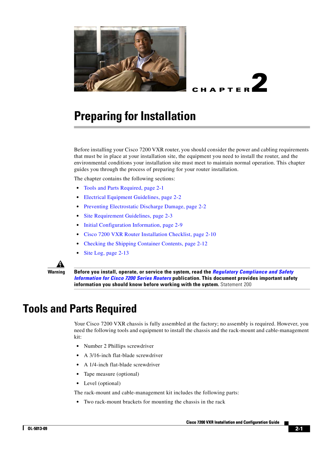 Cisco Systems 7200 VXR manual Preparing for Installation, Tools and Parts Required, Site Requirement Guidelines, page 