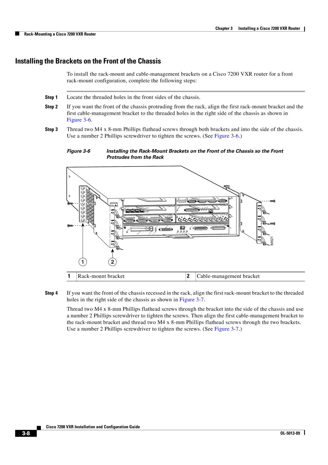 Cisco Systems 7200 VXR manual Installing the Brackets on the Front of the Chassis, Cisco Series VXR 