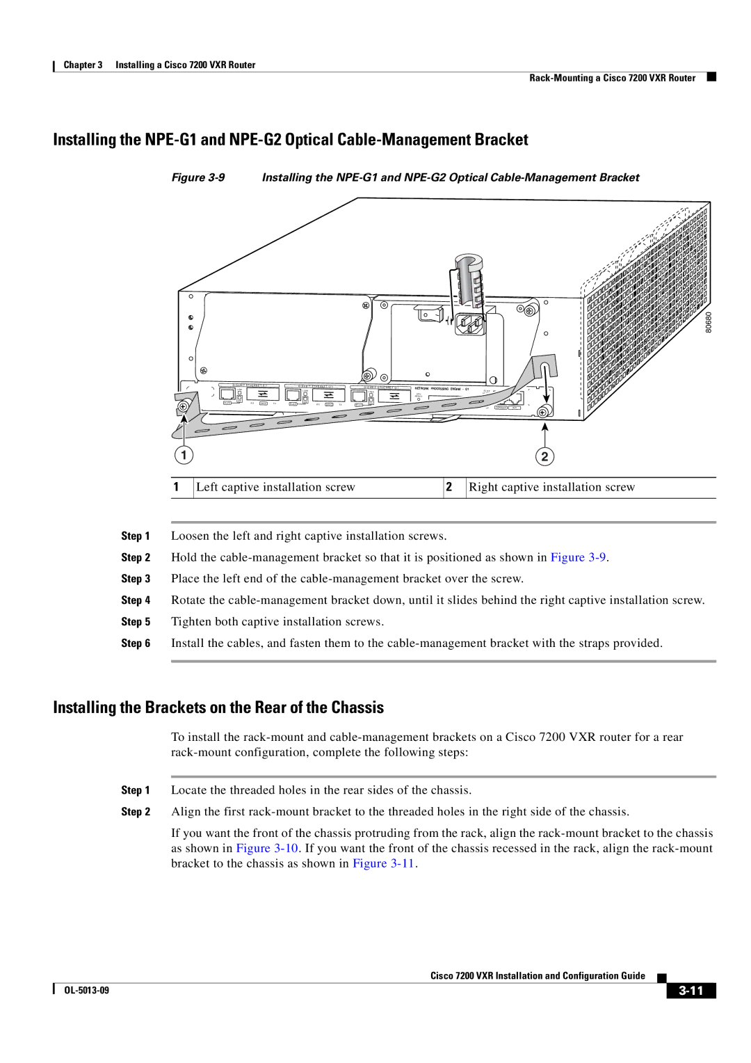 Cisco Systems 7200 VXR manual Installing the Brackets on the Rear of the Chassis 