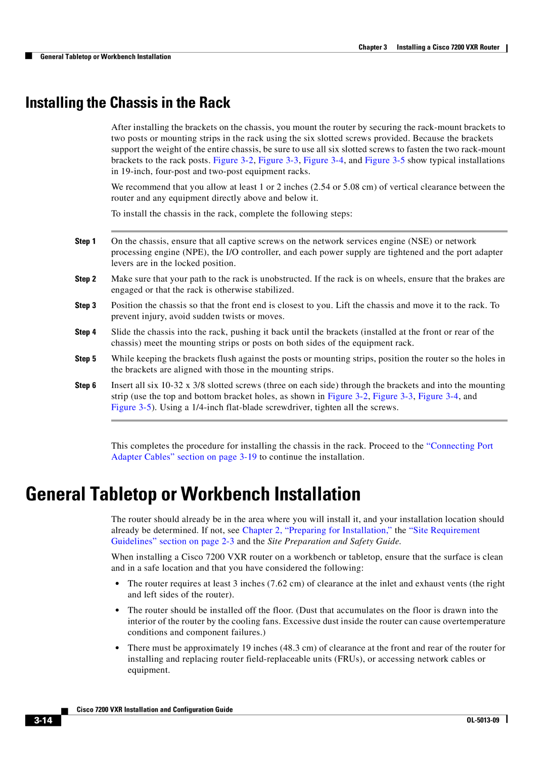 Cisco Systems 7200 VXR manual General Tabletop or Workbench Installation, Installing the Chassis in the Rack 