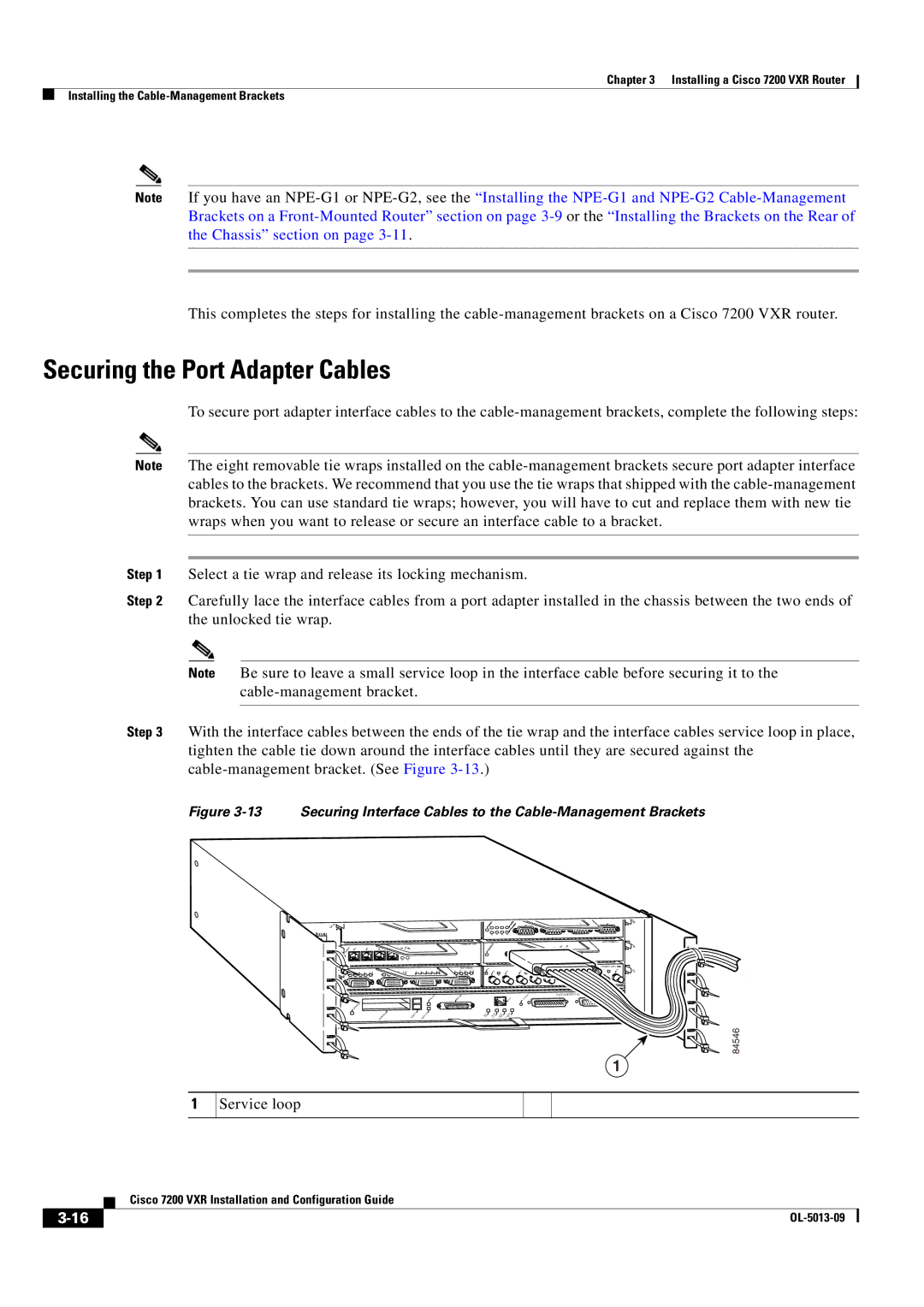 Cisco Systems 7200 VXR manual Securing the Port Adapter Cables, Service loop 