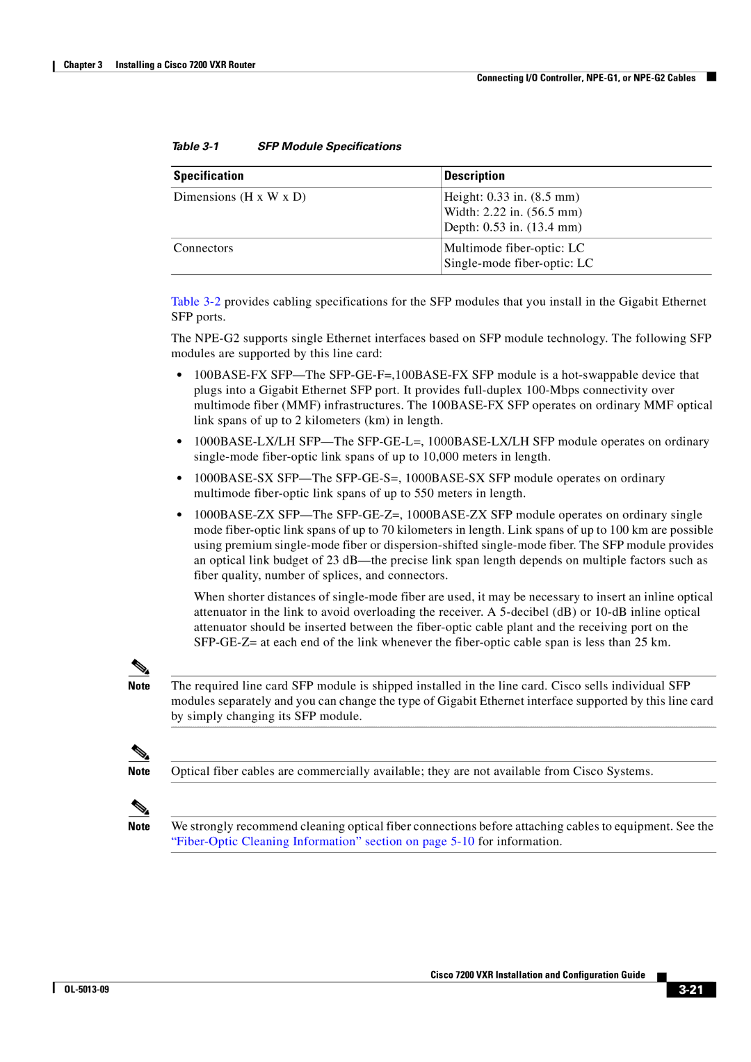 Cisco Systems 7200 VXR manual Specification Description 