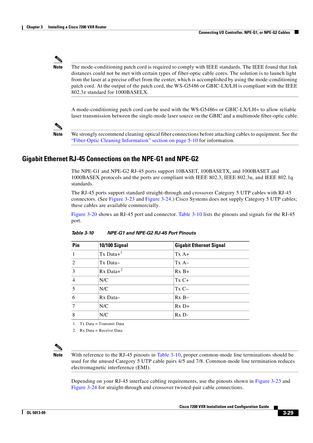 Cisco Systems 7200 VXR manual Gigabit Ethernet RJ-45 Connections on the NPE-G1 and NPE-G2 