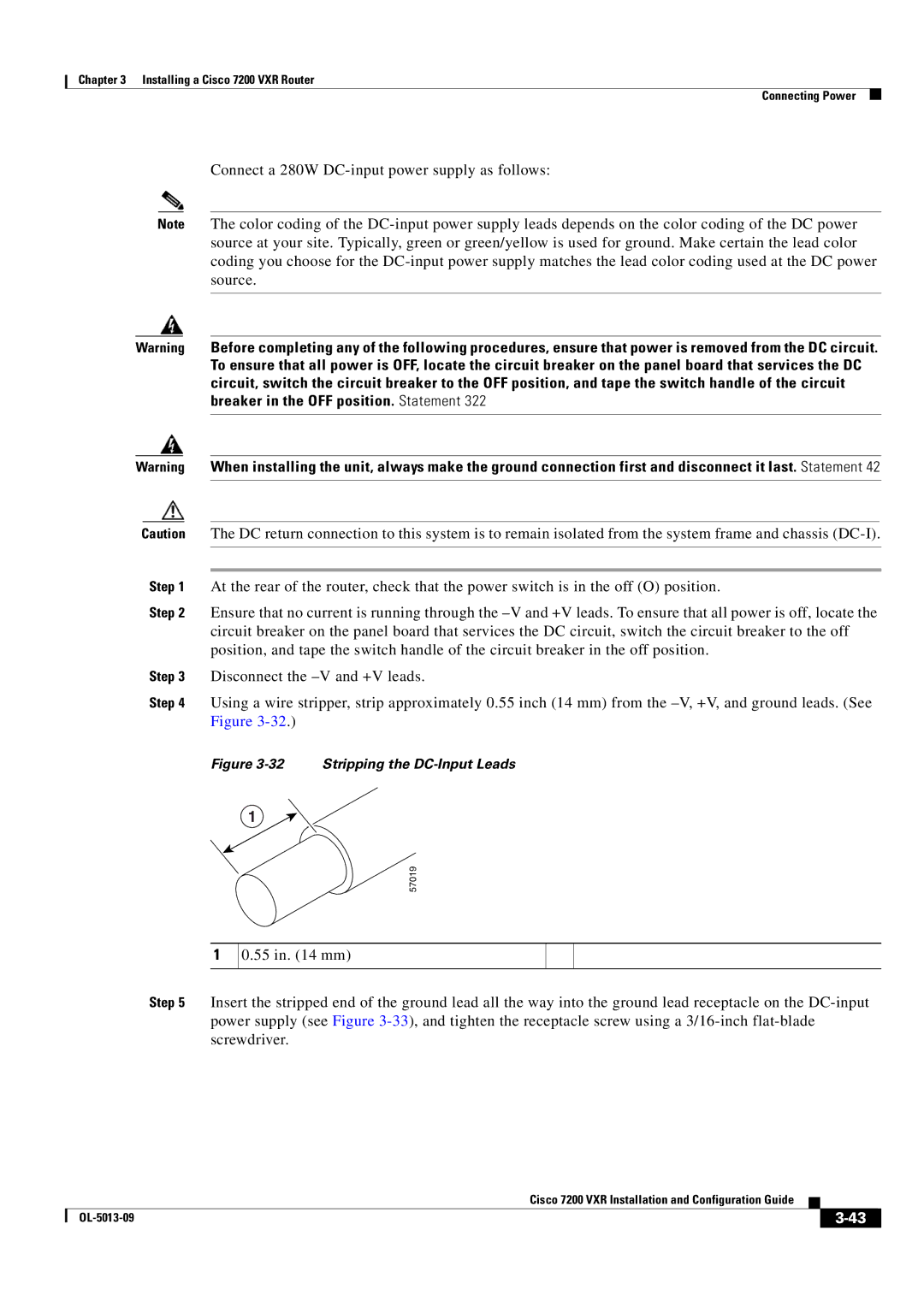 Cisco Systems 7200 VXR manual Stripping the DC-Input Leads 