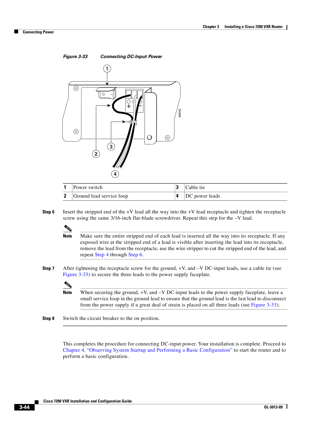 Cisco Systems 7200 VXR manual Connecting DC-Input Power 