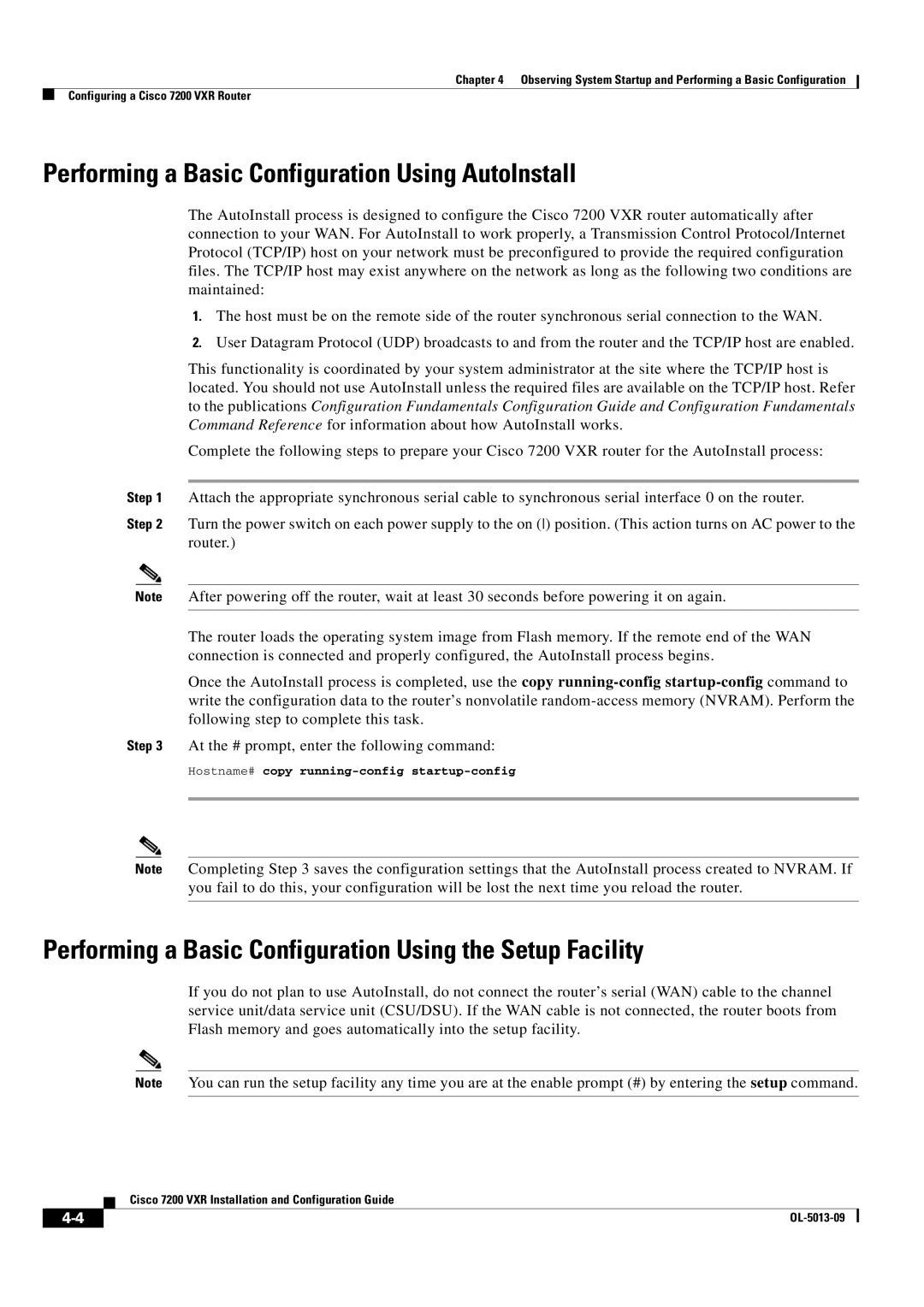 Cisco Systems 7200 VXR manual Performing a Basic Configuration Using AutoInstall 