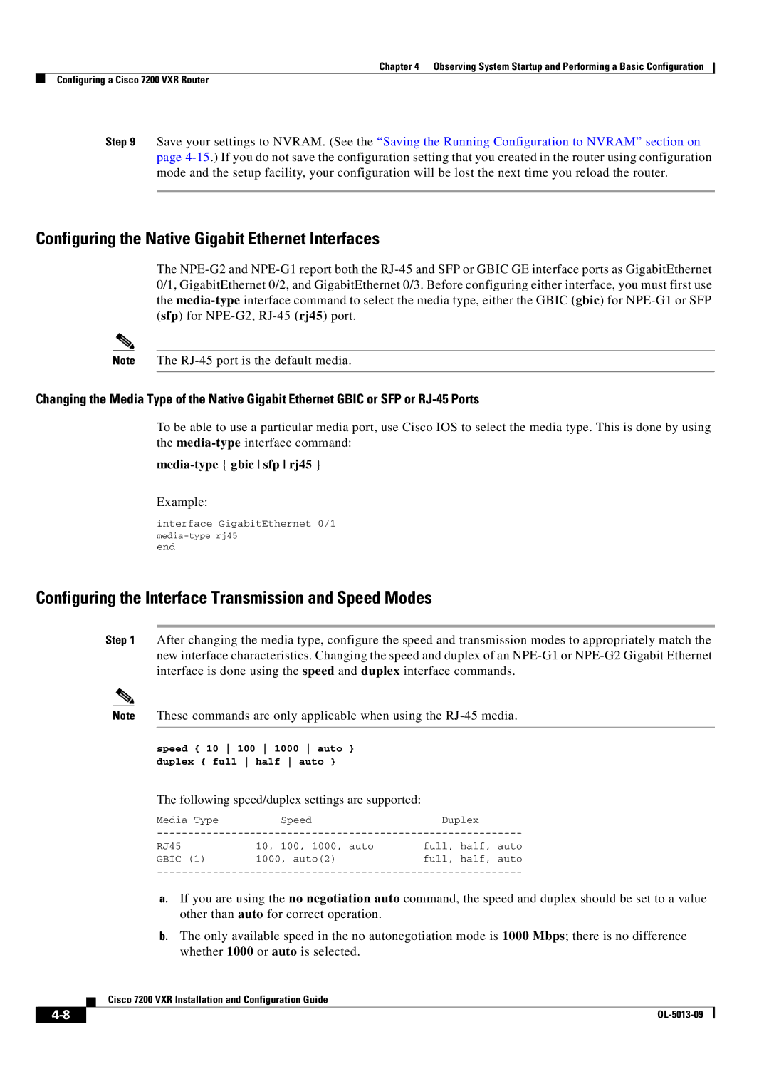 Cisco Systems 7200 VXR manual Configuring the Native Gigabit Ethernet Interfaces, Example 