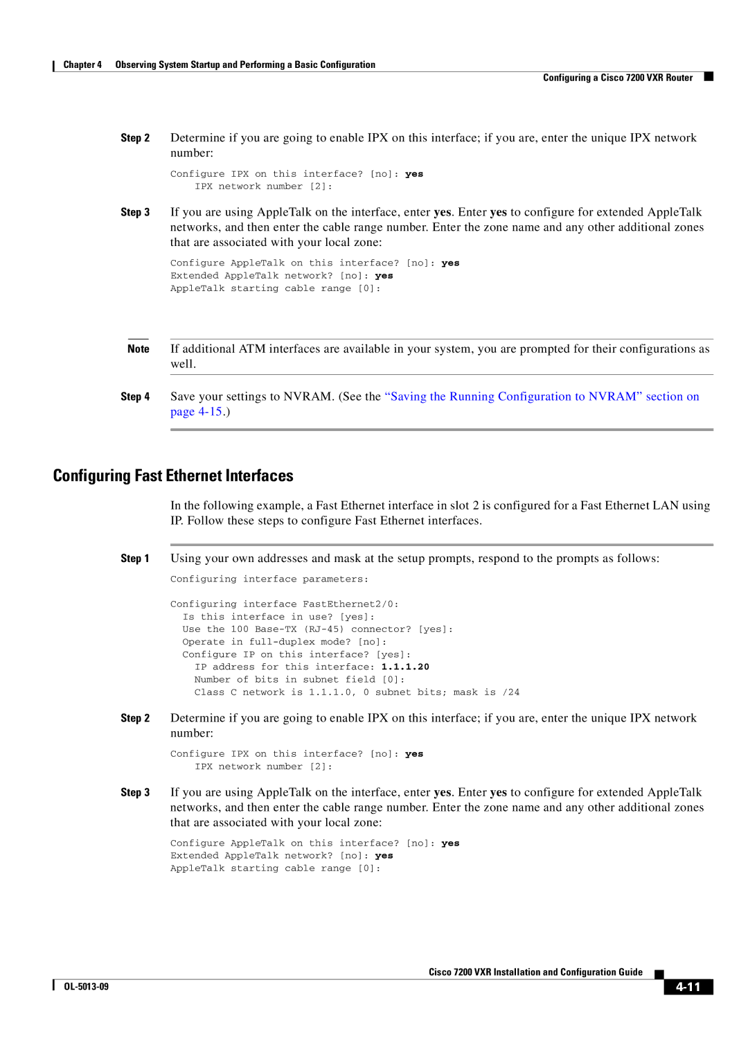 Cisco Systems 7200 VXR manual Configuring Fast Ethernet Interfaces 