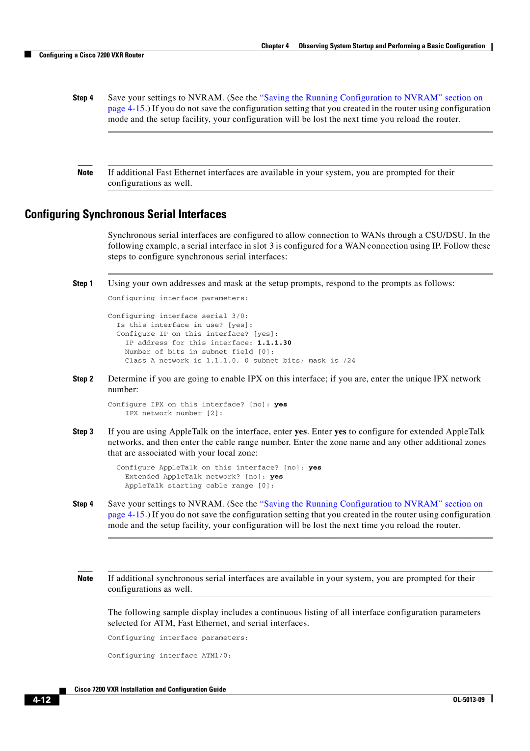 Cisco Systems 7200 VXR manual Configuring Synchronous Serial Interfaces 