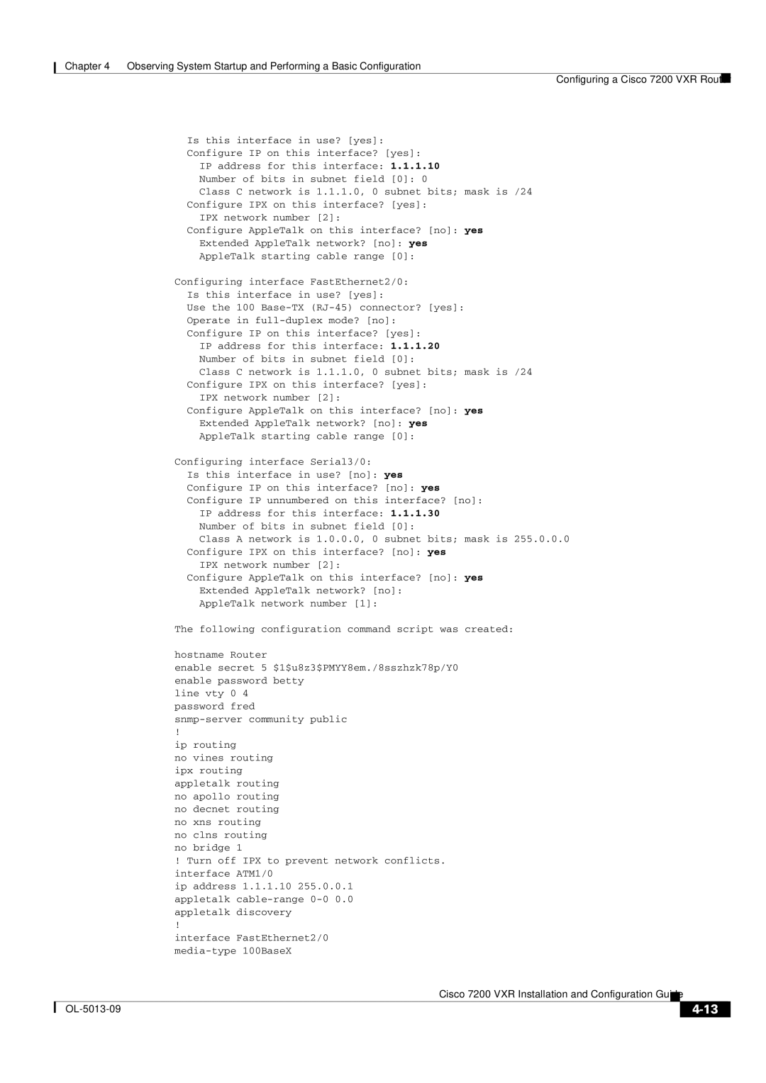 Cisco Systems 7200 VXR manual Snmp-server community public Ip routing 