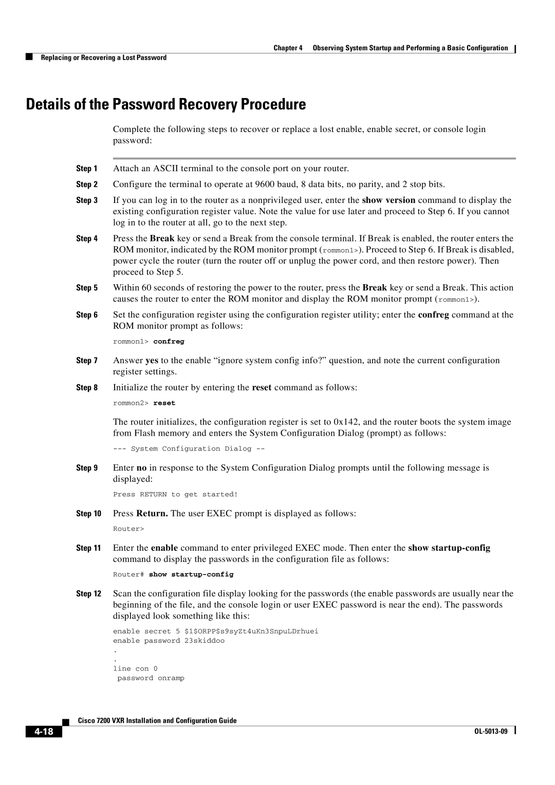 Cisco Systems 7200 VXR manual Details of the Password Recovery Procedure 