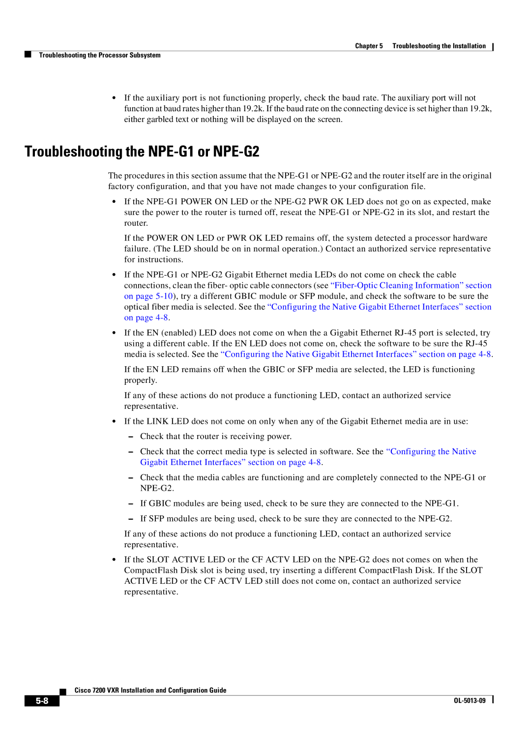 Cisco Systems 7200 VXR manual Troubleshooting the NPE-G1 or NPE-G2 