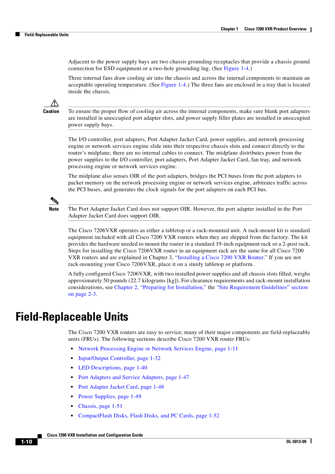 Cisco Systems 7200 VXR manual Field-Replaceable Units 