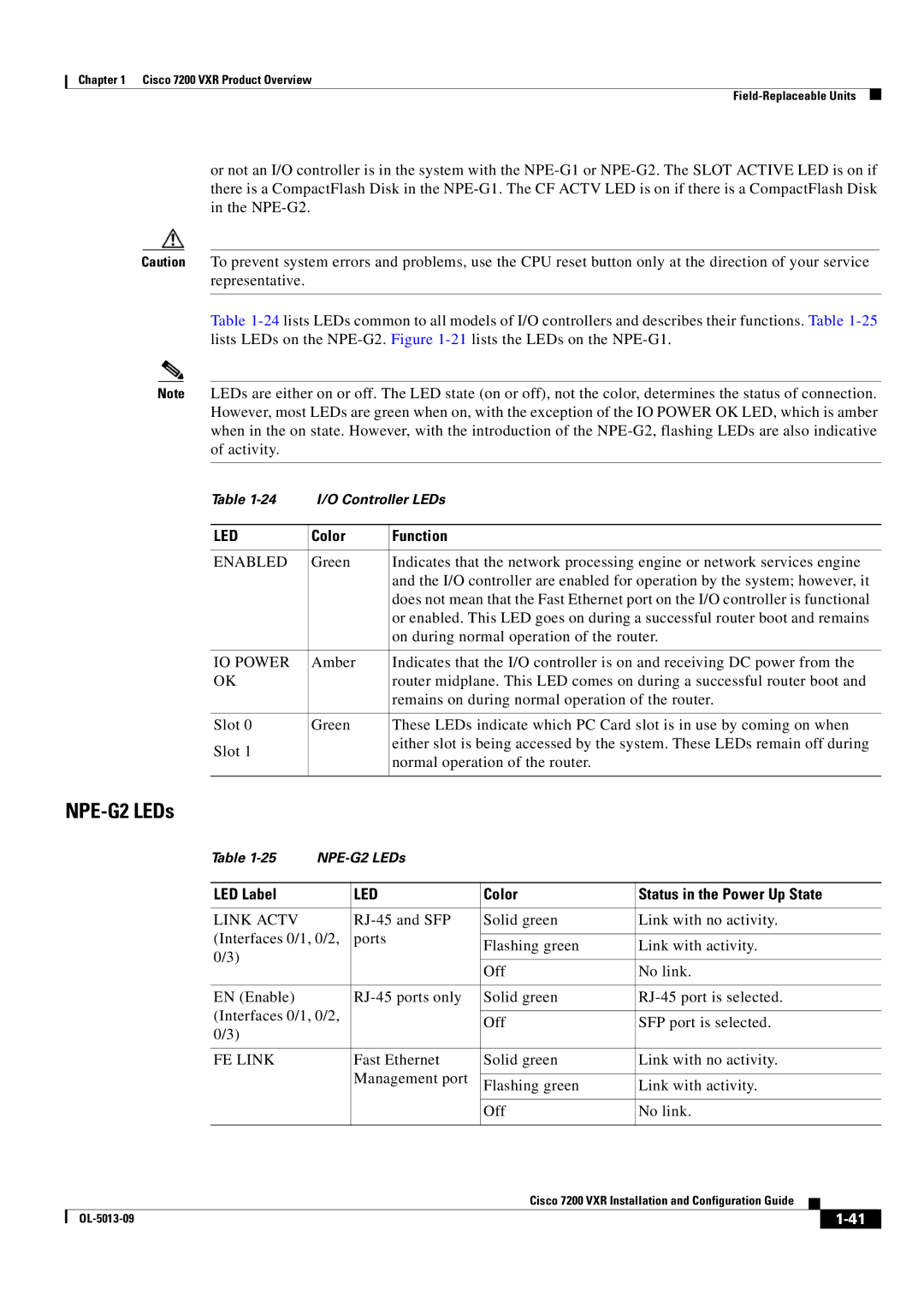 Cisco Systems 7200 VXR manual NPE-G2 LEDs, Color Function, LED Label, Color Status in the Power Up State 