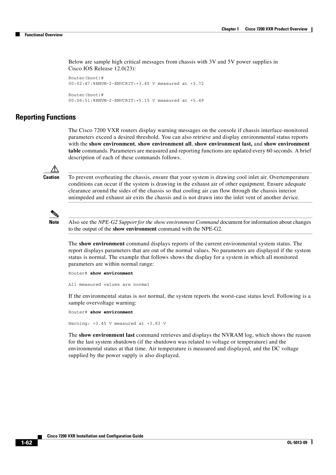 Cisco Systems 7200 VXR manual Reporting Functions 