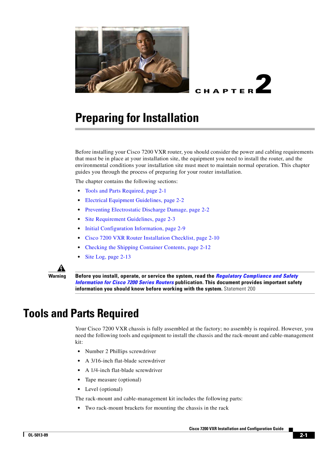 Cisco Systems 7200 VXR manual Preparing for Installation, Tools and Parts Required 