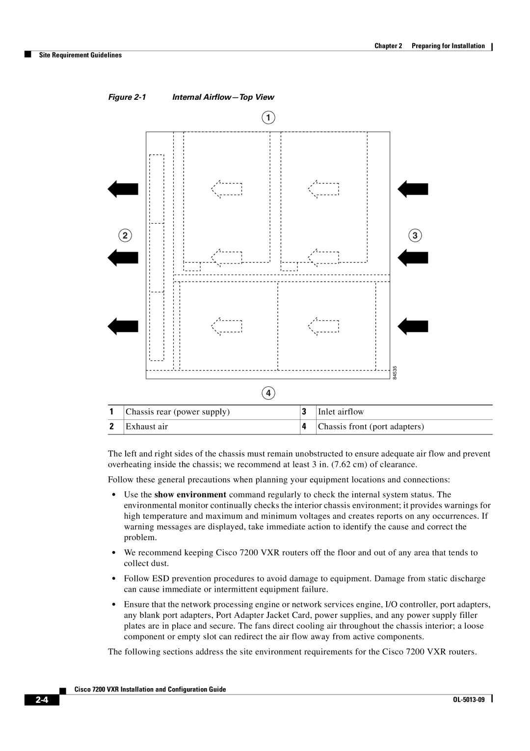 Cisco Systems 7200 VXR manual Internal Airflow-Top View 