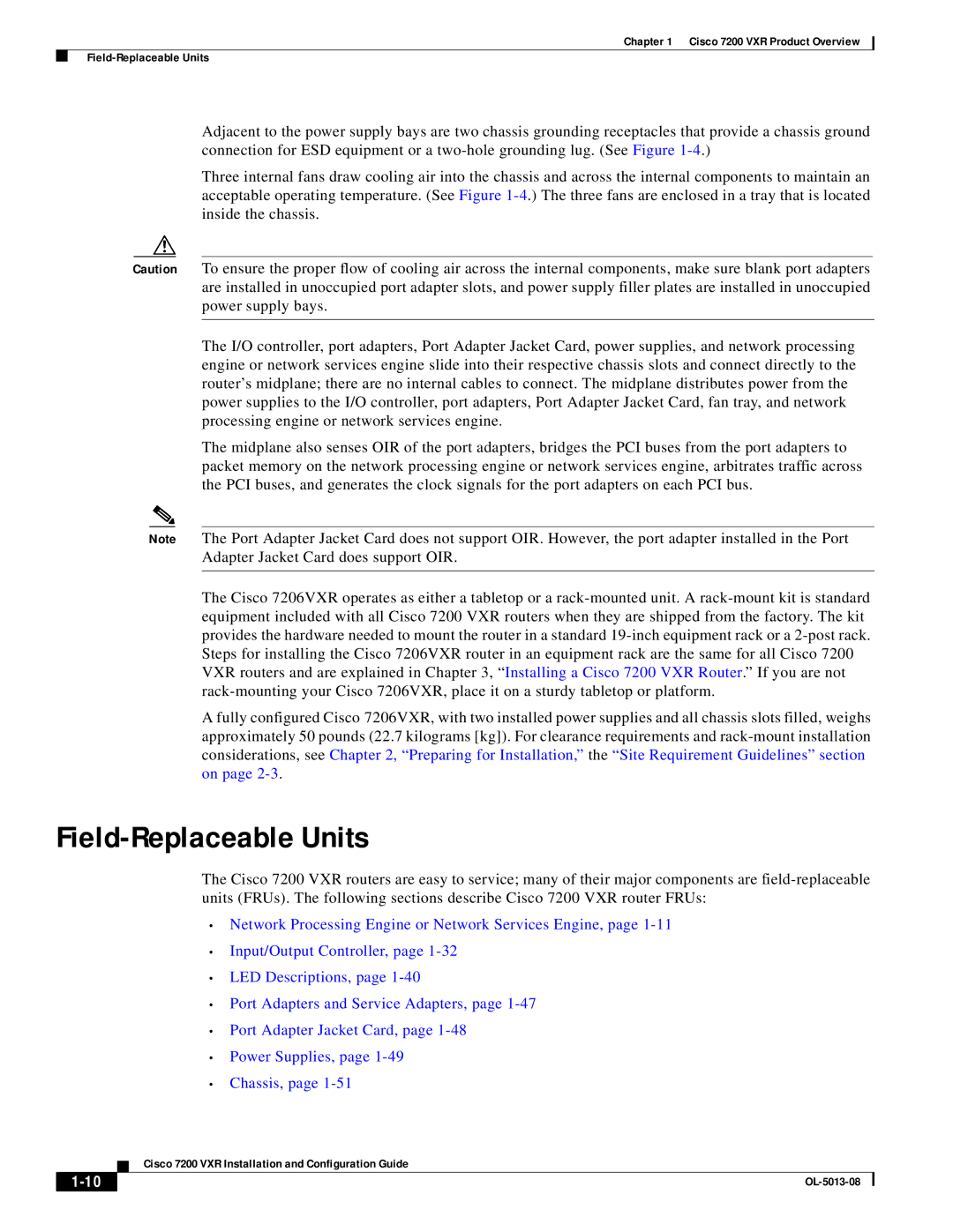 Cisco Systems 7200 VXR manual Field-Replaceable Units 