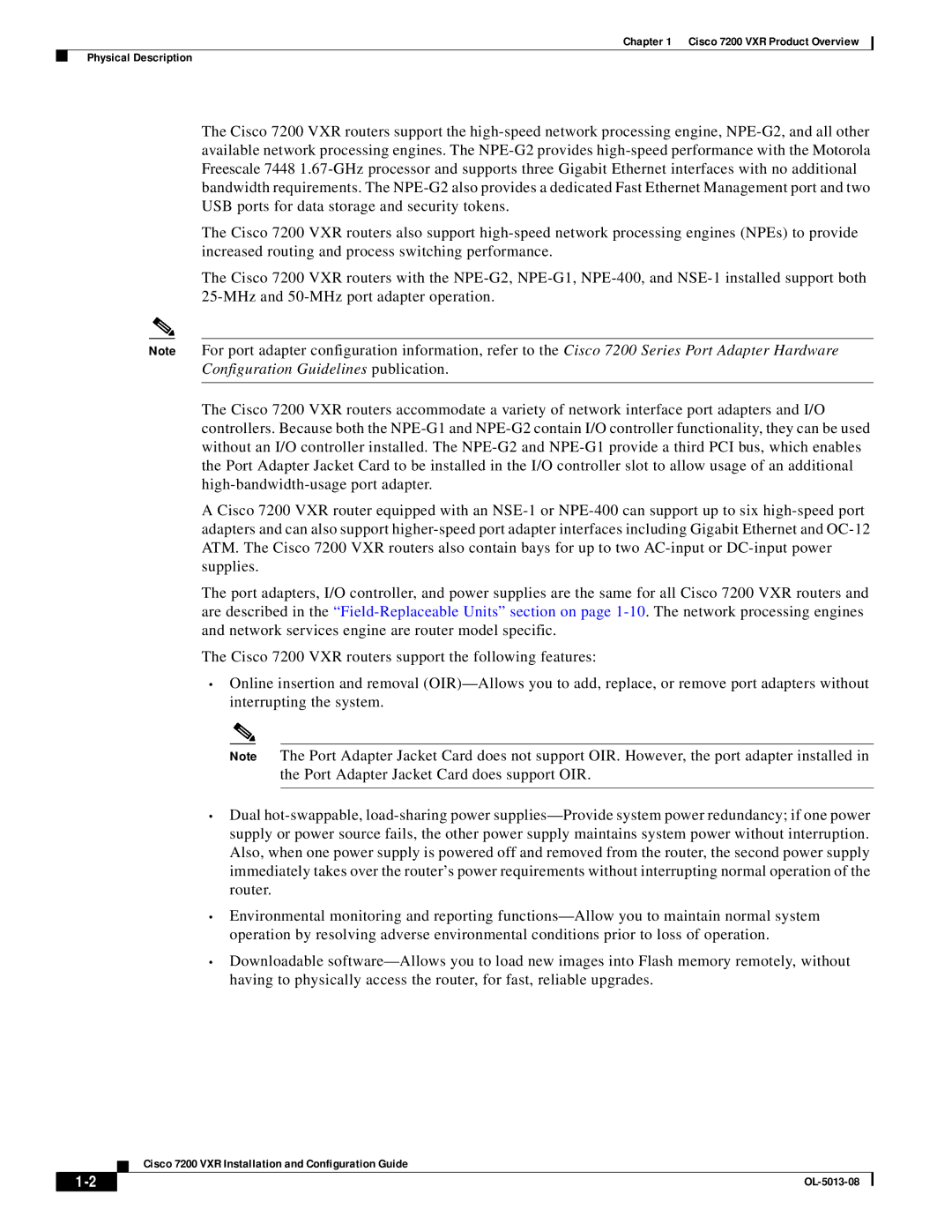 Cisco Systems manual Cisco 7200 VXR Product Overview Physical Description 