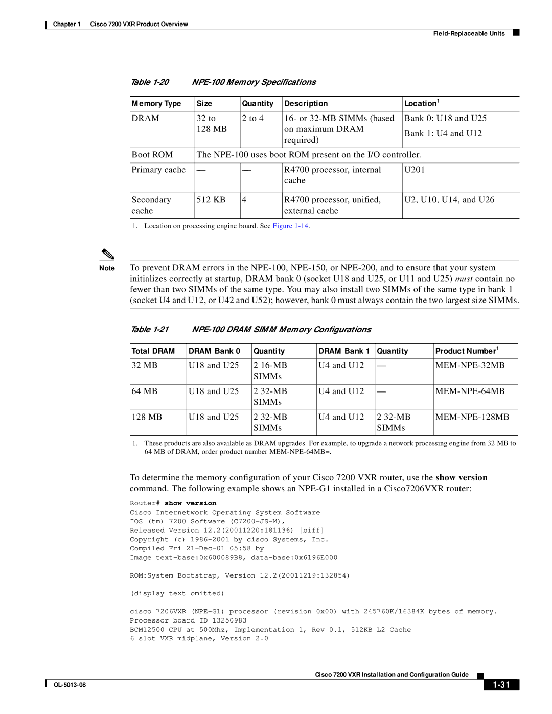 Cisco Systems 7200 VXR manual Quantity Product Number, MEM-NPE-32MB, MEM-NPE-64MB, MEM-NPE-128MB 