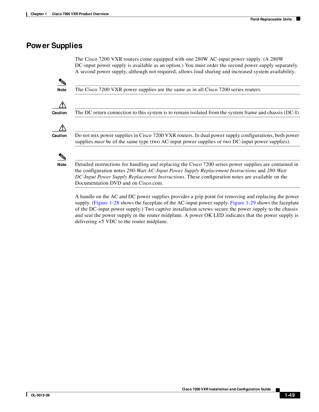 Cisco Systems 7200 VXR manual Power Supplies 