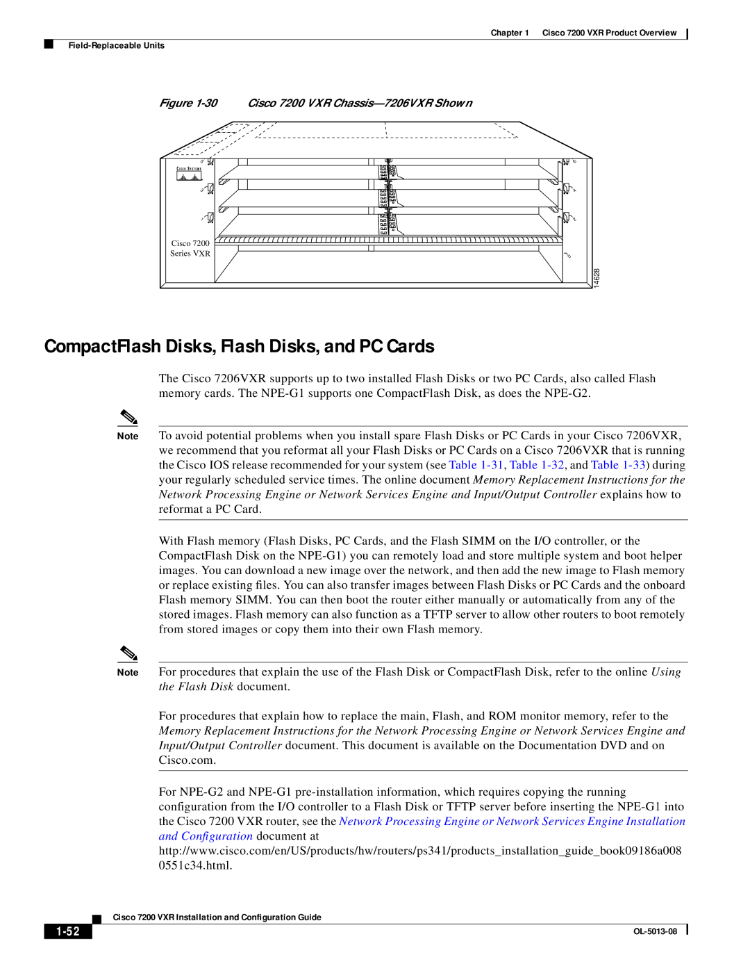 Cisco Systems manual CompactFlash Disks, Flash Disks, and PC Cards, Cisco 7200 VXR Chassis-7206VXR Shown 