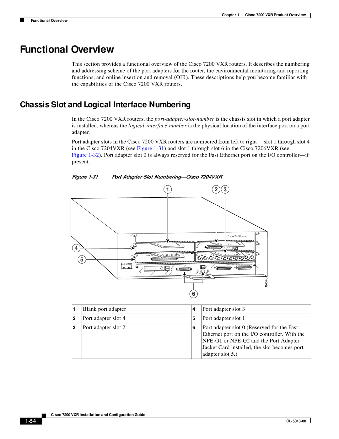 Cisco Systems 7200 VXR manual Functional Overview, Chassis Slot and Logical Interface Numbering 